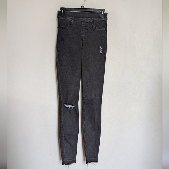 Spanx Black Lightly Distressed Skinny Jeans Jegging Stretch Women's Size XS Tall - Picture 1 of 5
